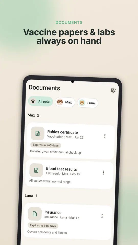 PetCare Offline pet profile with emergency contacts and notes