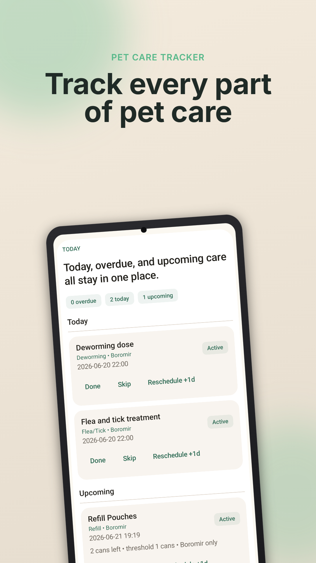 PetCare routines screen